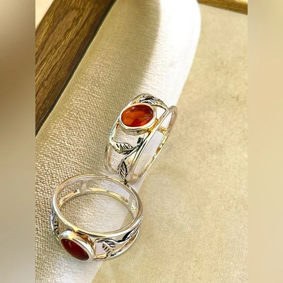 925 Sterling Silver Ring!!pretty folliage Band with Natural carnelian! Us: 7,8,9 - Picture 14 of 15